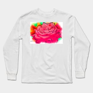 Soft Red Rose Bloom In Abstract Watercolor Long Sleeve T-Shirt